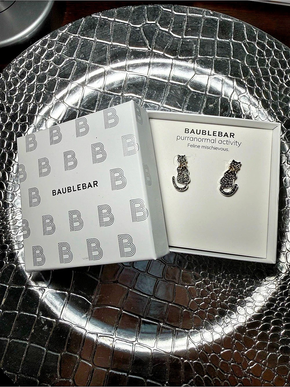 BaubleBar Purranormal Activity Cat Stud Earrings Black & Gold NWT